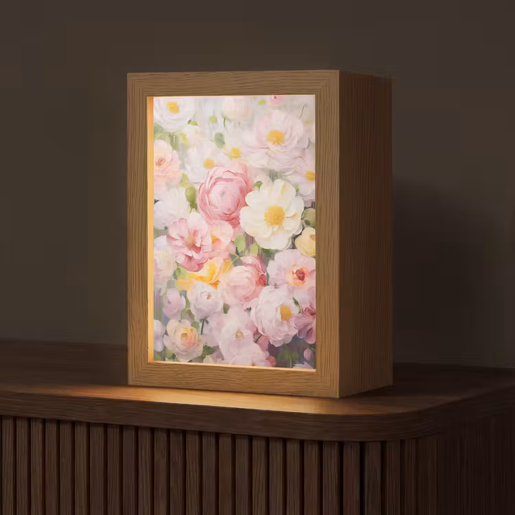 Bloemen - Roze - Botanisch - Kunst - Acrylverf Light Box met kabel (Tafellamp) klein -z3d_website