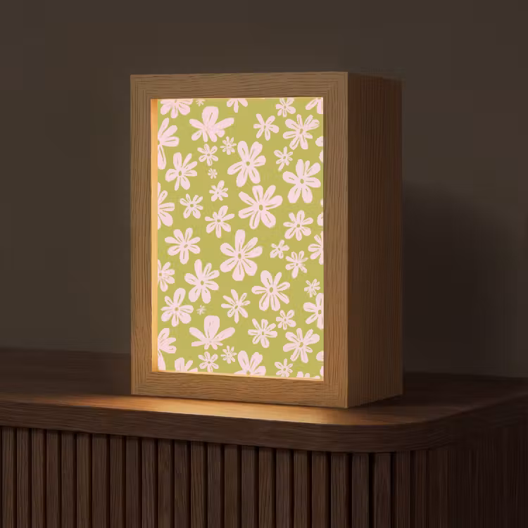 Bloemen - Roze - Getekend - Patroon Light Box met kabel (Tafellamp) klein -z3d_website