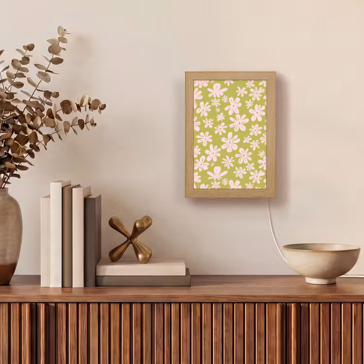 Bloemen - Roze - Getekend - Patroon Light Box met kabel (Tafellamp) klein -sfeer2