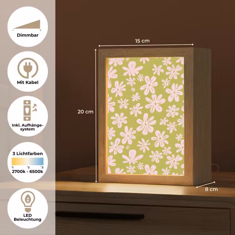 Bloemen - Roze - Getekend - Patroon Light Box met kabel (Tafellamp) klein -USP_DE