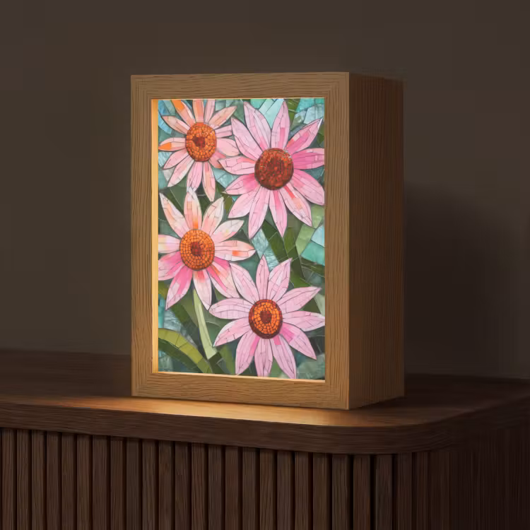 Bloemen - Roze - Glasmozaïek Light Box met kabel (Tafellamp) klein -z3d_website
