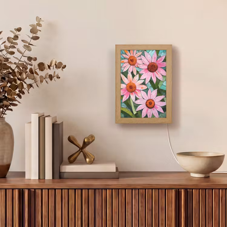 Bloemen - Roze - Glasmozaïek Light Box met kabel (Tafellamp) klein -sfeer2