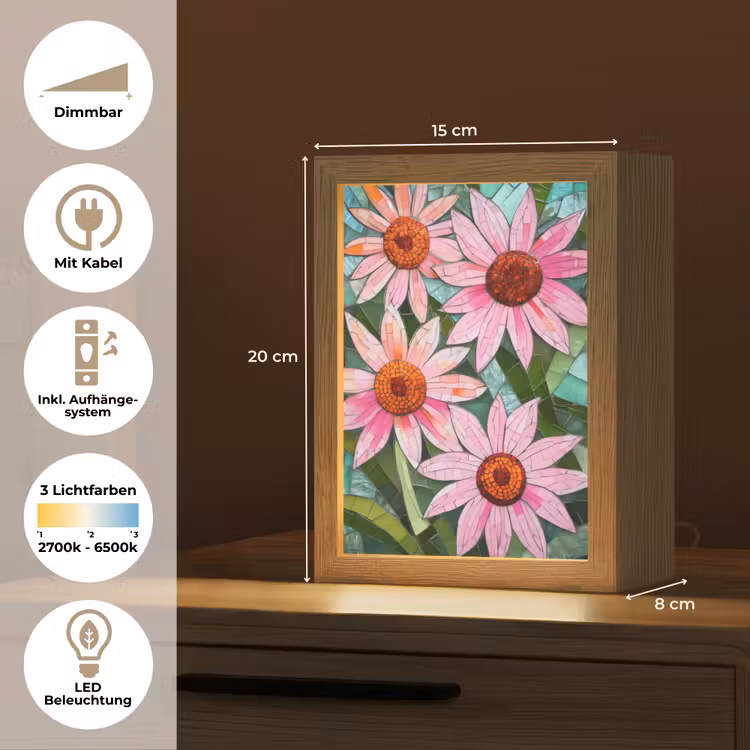 Bloemen - Roze - Glasmozaïek Light Box met kabel (Tafellamp) klein -USP_DE