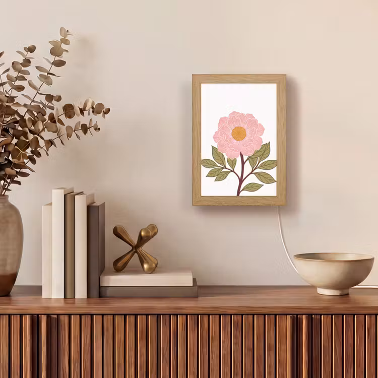 Tischlampe - Blumen – Rosa – Illustration - Bloemen - Roze - Illustratie Light Box met kabel (Tafellamp) klein