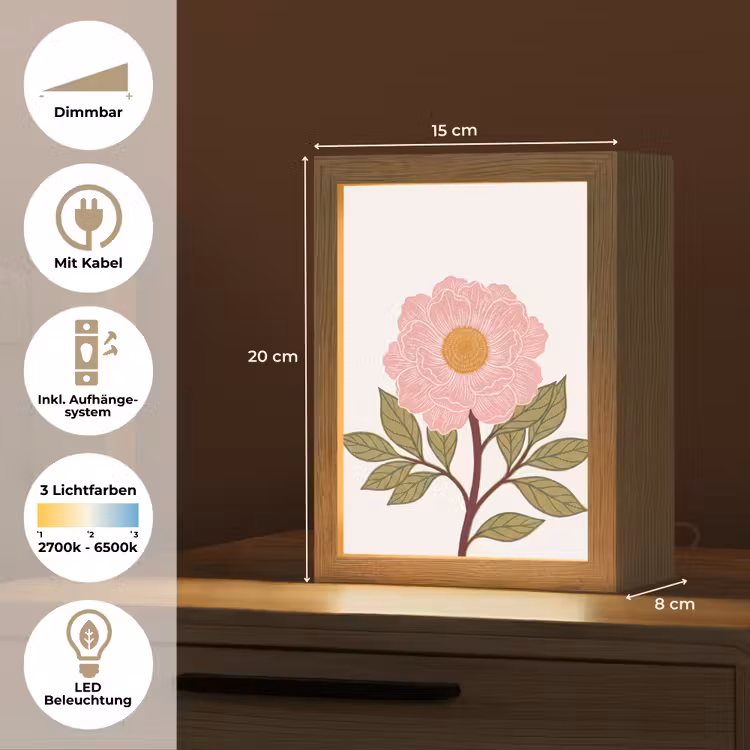 Tischlampe - Blumen – Rosa – Illustration - Bloemen - Roze - Illustratie Light Box met kabel (Tafellamp) klein