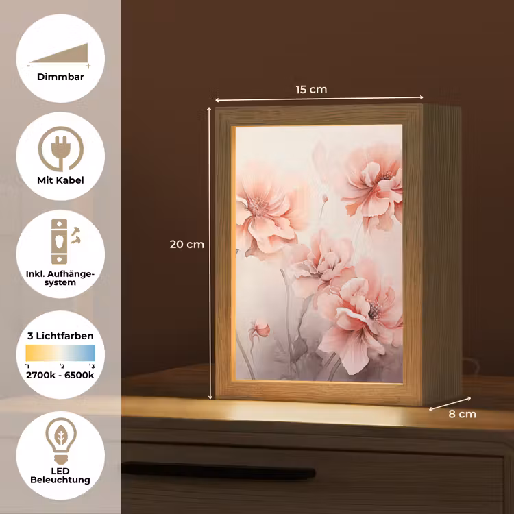 Bloemen - Roze - Kunst - Abstract - Aquarel Light Box met kabel (Tafellamp) klein -USP_DE