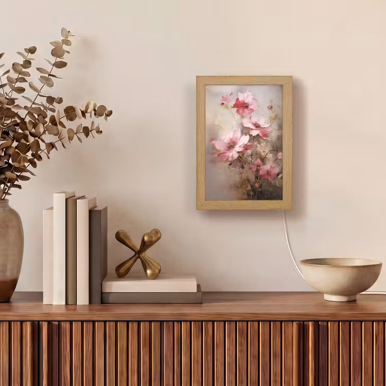 Bloemen - Roze - Kunst - Watercolor Light Box met kabel (Tafellamp) klein -sfeer2