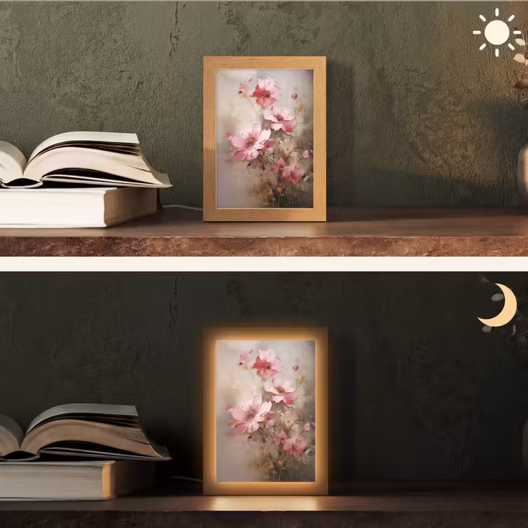 Bloemen - Roze - Kunst - Watercolor Light Box met kabel (Tafellamp) klein -sfeer3