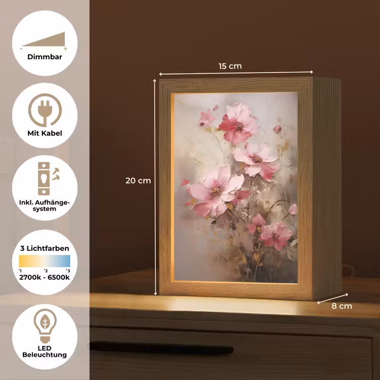 Bloemen - Roze - Kunst - Watercolor Light Box met kabel (Tafellamp) klein -USP_DE