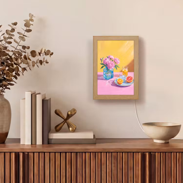 Tischlampe - Blumen – Rosa – Modern - Bloemen - Roze - Modern Light Box met kabel (Tafellamp) klein
