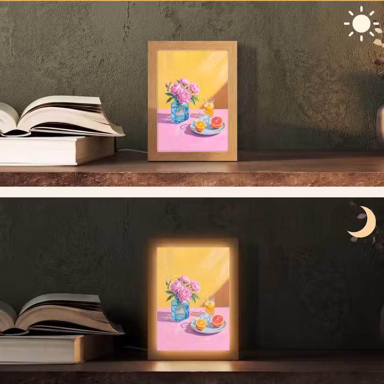 Tischlampe - Blumen – Rosa – Modern - Bloemen - Roze - Modern Light Box met kabel (Tafellamp) klein