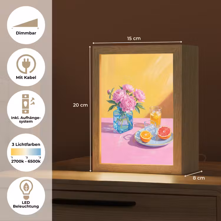 Tischlampe - Blumen – Rosa – Modern - Bloemen - Roze - Modern Light Box met kabel (Tafellamp) klein