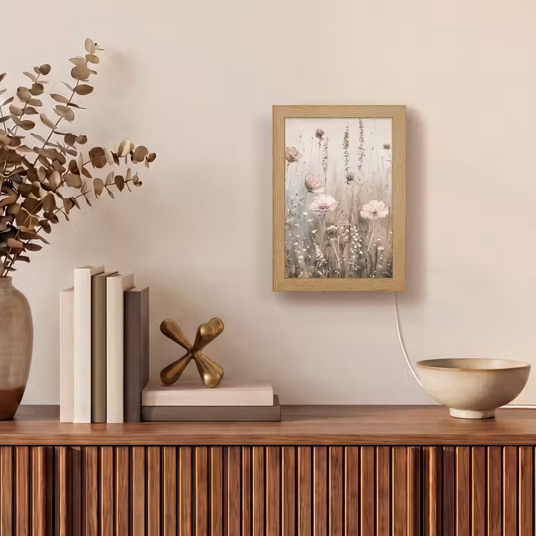 Bloemen - Roze - Modern - Beige Light Box met kabel (Tafellamp) klein -sfeer2