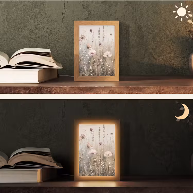 Bloemen - Roze - Modern - Beige Light Box met kabel (Tafellamp) klein -sfeer3