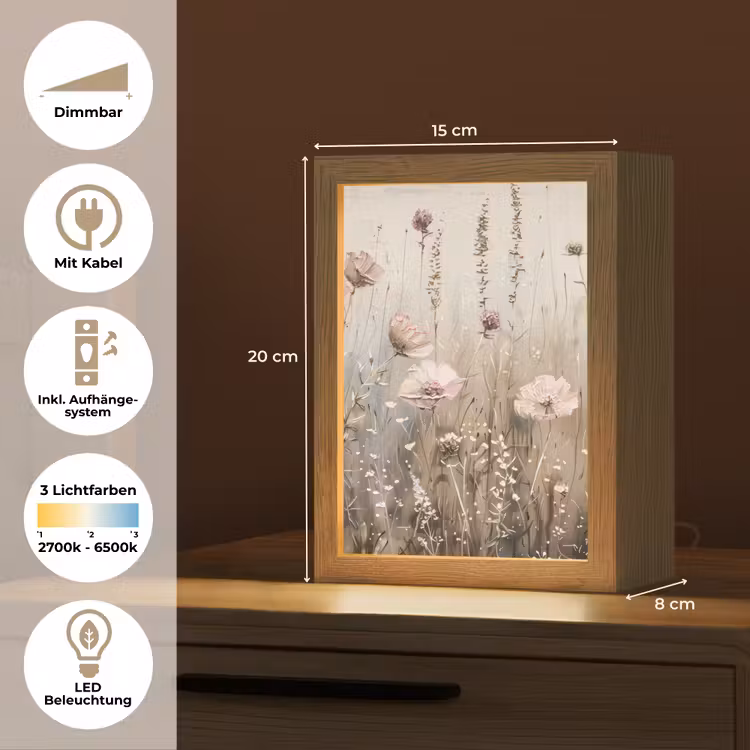 Bloemen - Roze - Modern - Beige Light Box met kabel (Tafellamp) klein -USP_DE