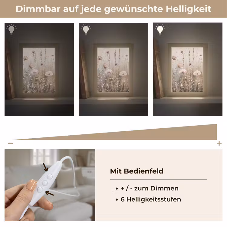 Bloemen - Roze - Modern - Beige Light Box met kabel (Tafellamp) klein -USP_dimbaarDE