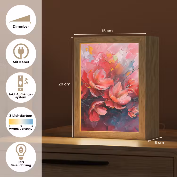 Bloemen - Roze - Natuur- Kunst - Abstract Light Box met kabel (Tafellamp) klein -USP_DE