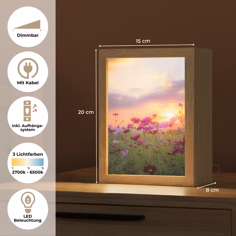 Bloemen - Roze - Zonsondergang - Natuur - Weide - Horizon Light Box met kabel (Tafellamp) klein -USP_DE