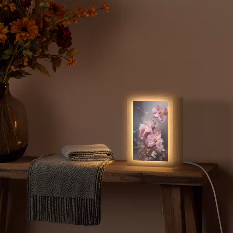Bloemen - Roze - Stilleven - Kunst Light Box met kabel (Tafellamp) klein -sfeer4