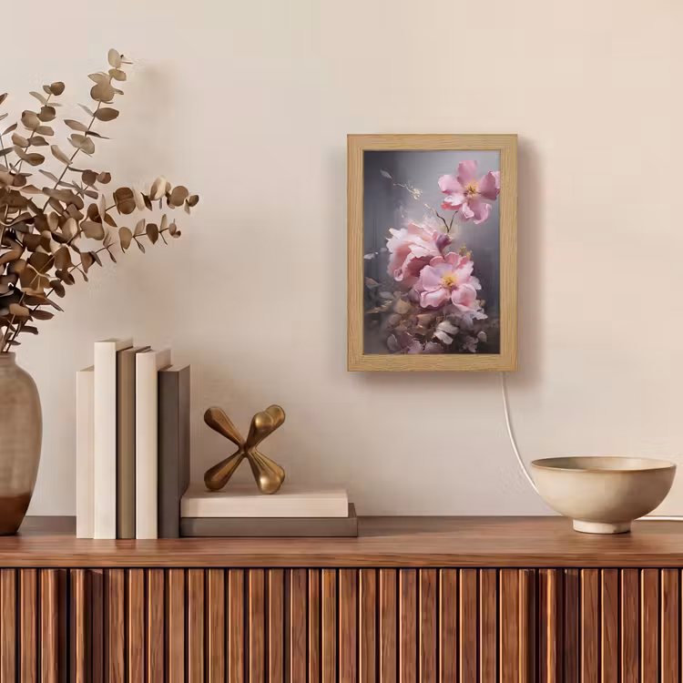 Bloemen - Roze - Stilleven - Kunst Light Box met kabel (Tafellamp) klein -sfeer2
