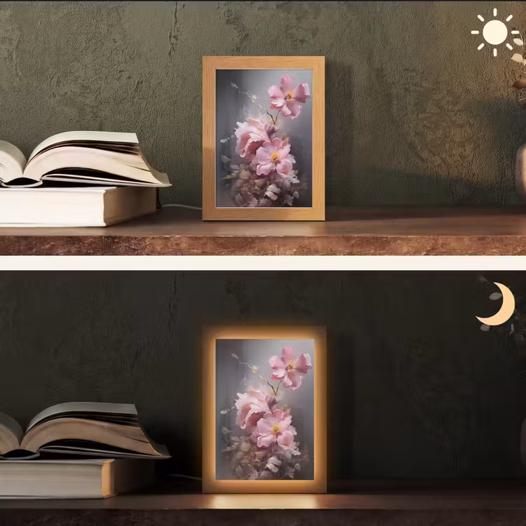 Bloemen - Roze - Stilleven - Kunst Light Box met kabel (Tafellamp) klein -sfeer3