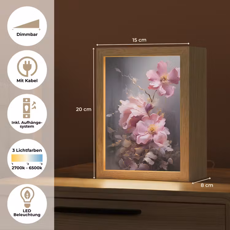 Bloemen - Roze - Stilleven - Kunst Light Box met kabel (Tafellamp) klein -USP_DE