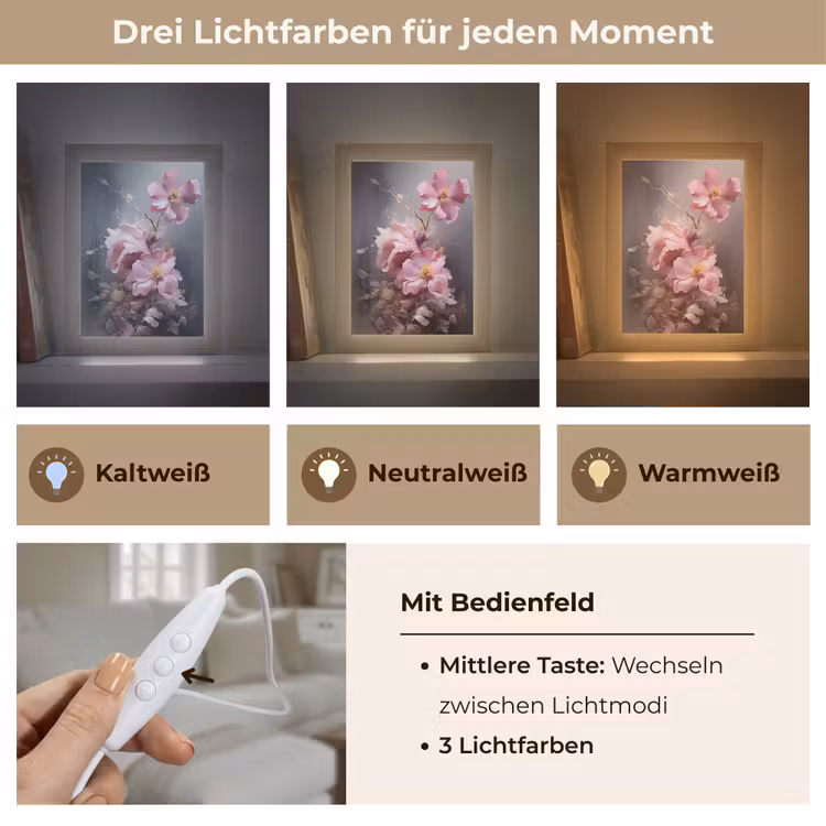 Bloemen - Roze - Stilleven - Kunst Light Box met kabel (Tafellamp) klein -USP_lichtkleurDE