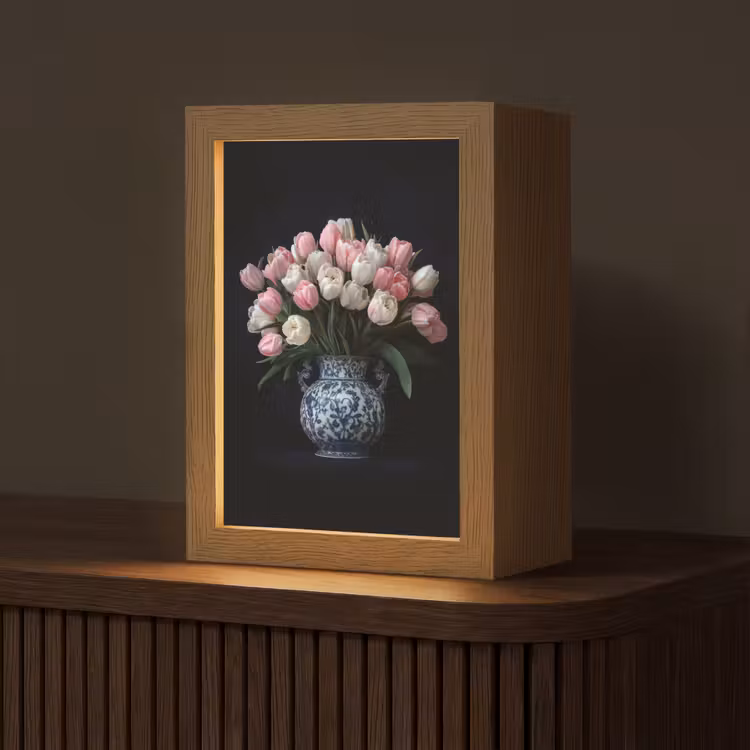 Bloemen - Roze - Tulpen - Vaas Light Box met kabel (Tafellamp) klein -z3d_website