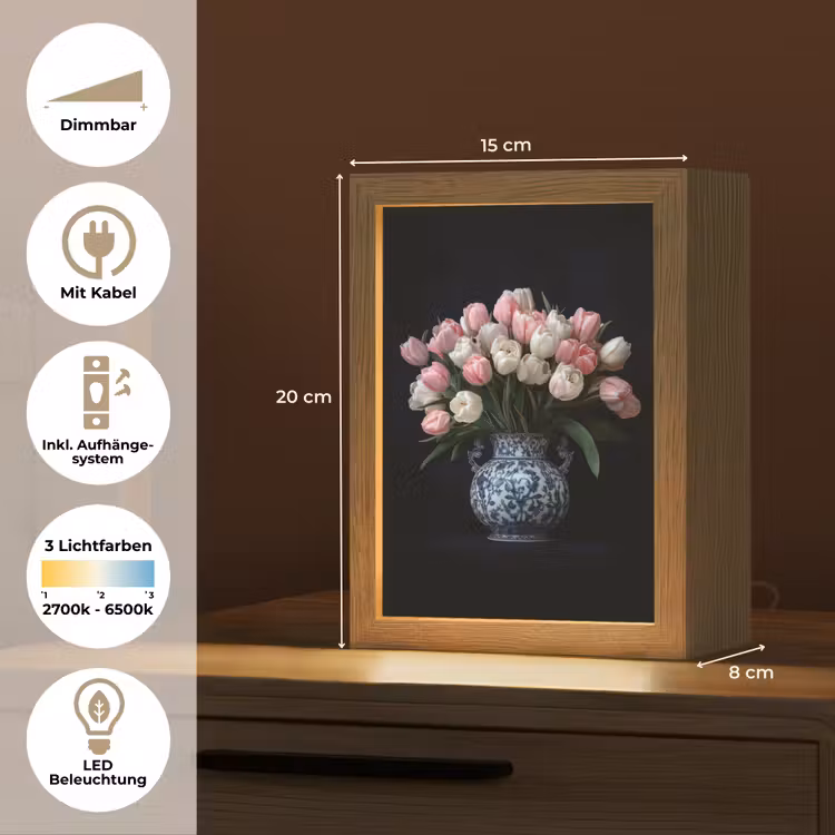 Bloemen - Roze - Tulpen - Vaas Light Box met kabel (Tafellamp) klein -USP_DE