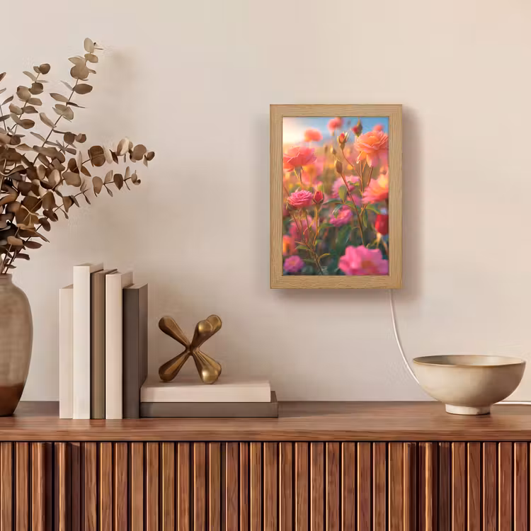 Bloemen - Rozen - Natuur - Roze - Bloem Light Box met kabel (Tafellamp) klein -sfeer2