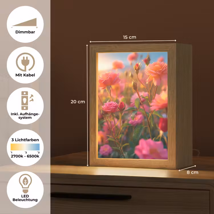 Bloemen - Rozen - Natuur - Roze - Bloem Light Box met kabel (Tafellamp) klein -USP_DE