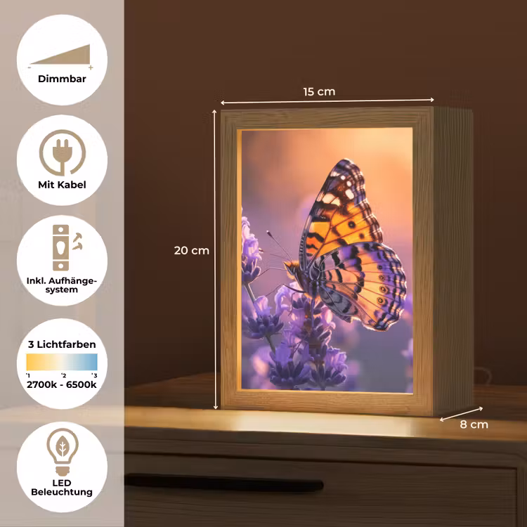 Bloemen - Vlinder - Lavendel - Bloem - Natuur Light Box met kabel (Tafellamp) klein -USP_DE
