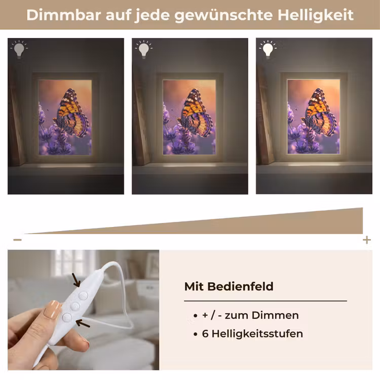 Bloemen - Vlinder - Lavendel - Bloem - Natuur Light Box met kabel (Tafellamp) klein -USP_dimbaarDE