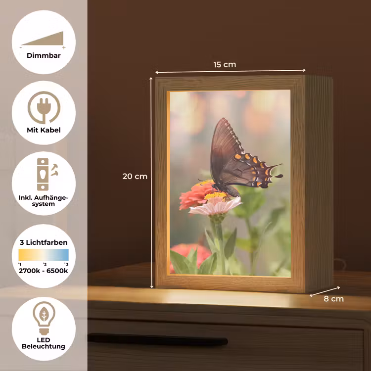 Bloemen - Vlinder - Natuur - Bloem Light Box met kabel (Tafellamp) klein -USP_DE