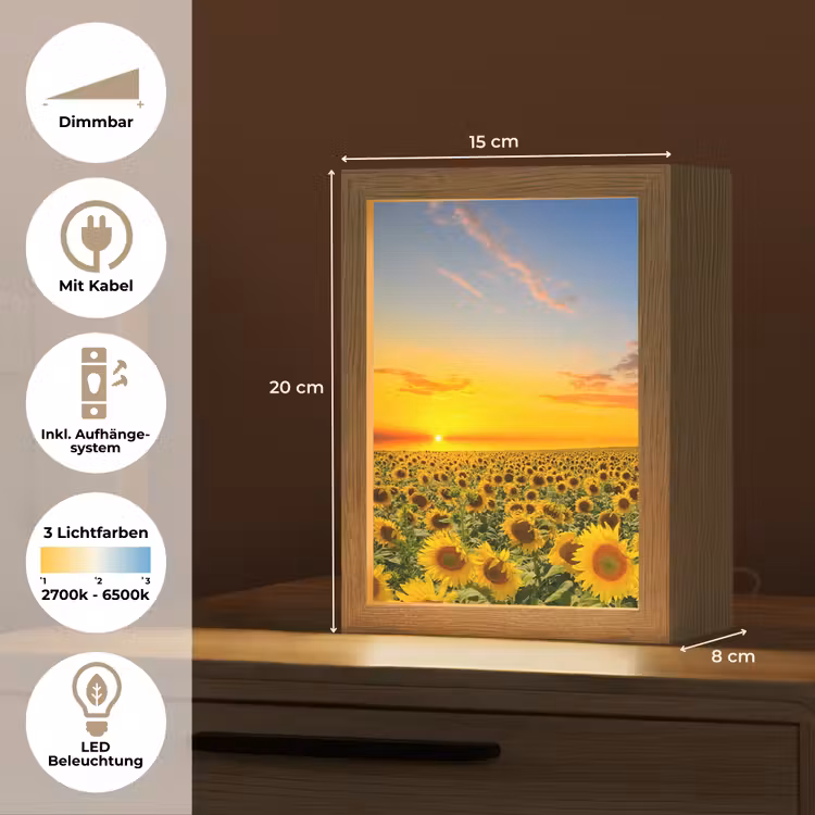 Bloemen - Zonnebloem - Zonsondergang - Nacht - Oranje Light Box met kabel (Tafellamp) klein -USP_DE
