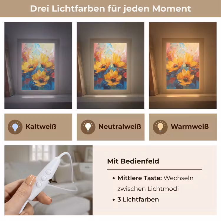 Bloemen - Zonnebloemen - Kunst - Geel Light Box met kabel (Tafellamp) klein -USP_lichtkleurDE