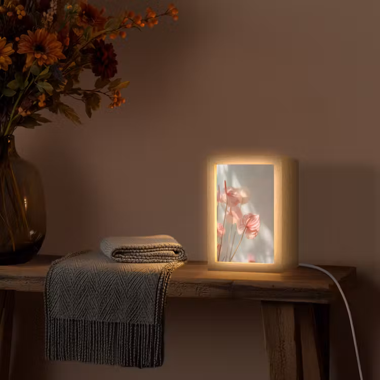 Bloemen - Stelen - Roze - Schaduw Light Box met kabel (Tafellamp) klein -sfeer4