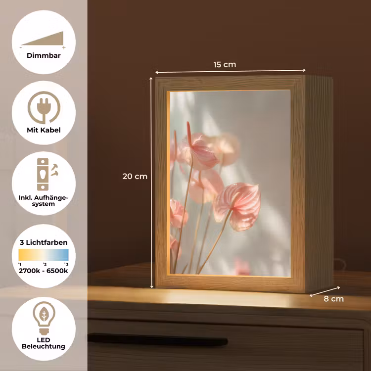 Bloemen - Stelen - Roze - Schaduw Light Box met kabel (Tafellamp) klein -USP_DE