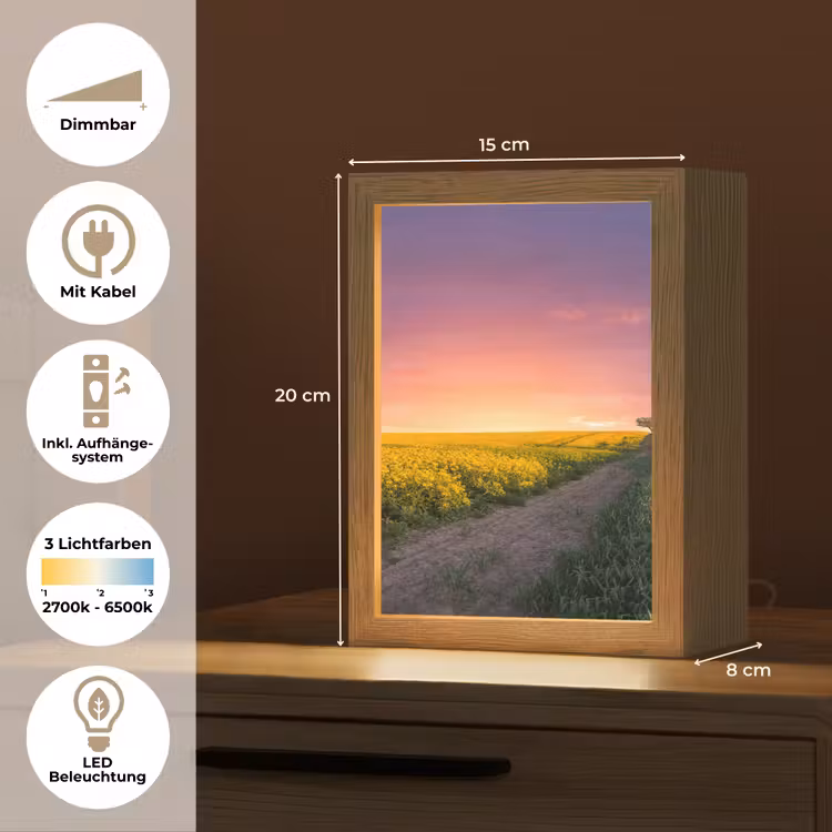Bloemen - Weg - Lucht - Geel - Paars - Zonsondergang - Natuur Light Box met kabel (Tafellamp) klein -USP_DE