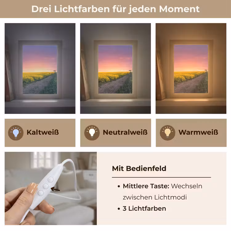 Bloemen - Weg - Lucht - Geel - Paars - Zonsondergang - Natuur Light Box met kabel (Tafellamp) klein -USP_lichtkleurDE