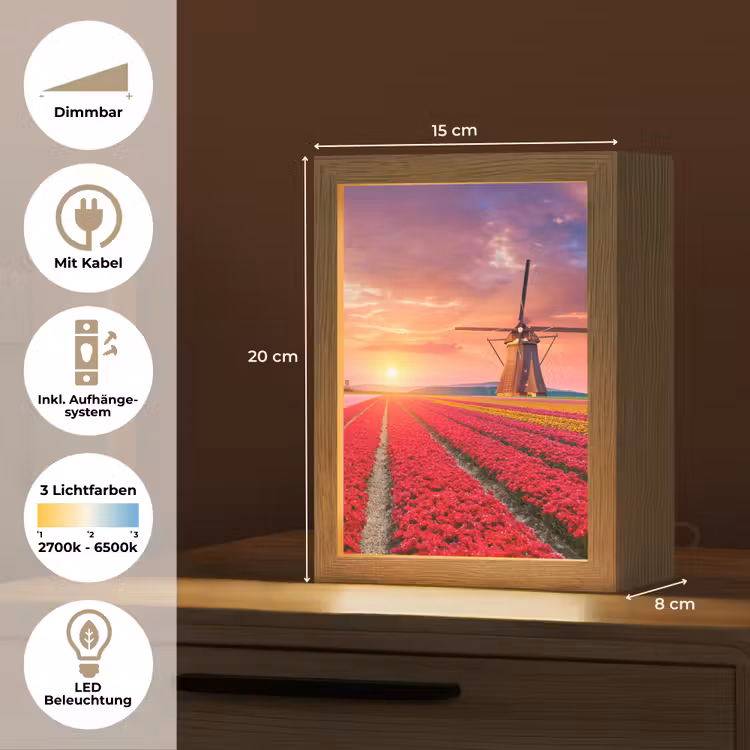 Bloemen - Tulpen - Bloemenveld - Molens - Holland Light Box met kabel (Tafellamp) klein -USP_DE