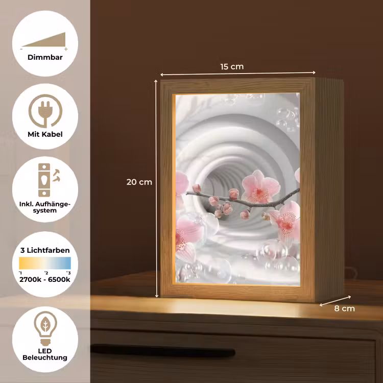 Bloemen - Tunnel - Abstact - 3D effect Light Box met kabel (Tafellamp) klein -USP_DE