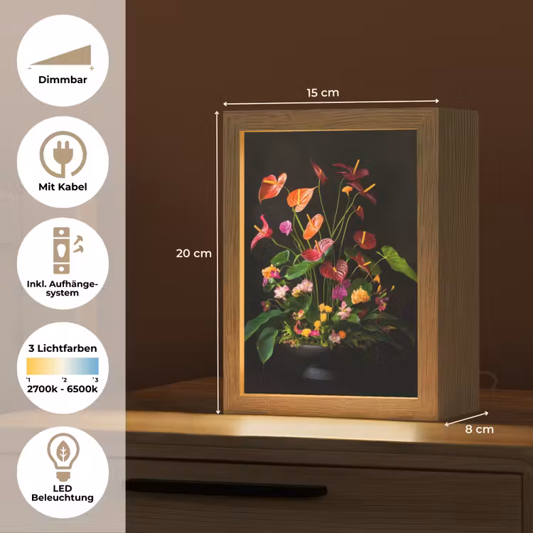 Bloemen - Vaas - Kleurrijk Light Box met kabel (Tafellamp) klein -USP_DE