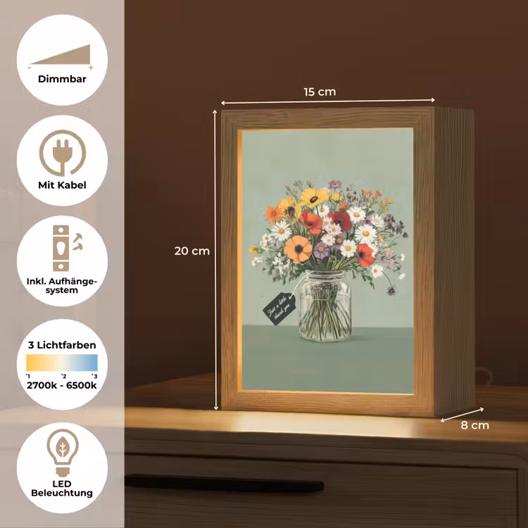 Bloemen - Vaas - Kaartje Light Box met kabel (Tafellamp) klein -USP_DE