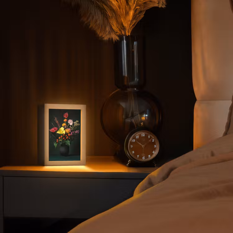 Bloemen - Vaas - Zwart Light Box met kabel (Tafellamp) klein -sfeer1