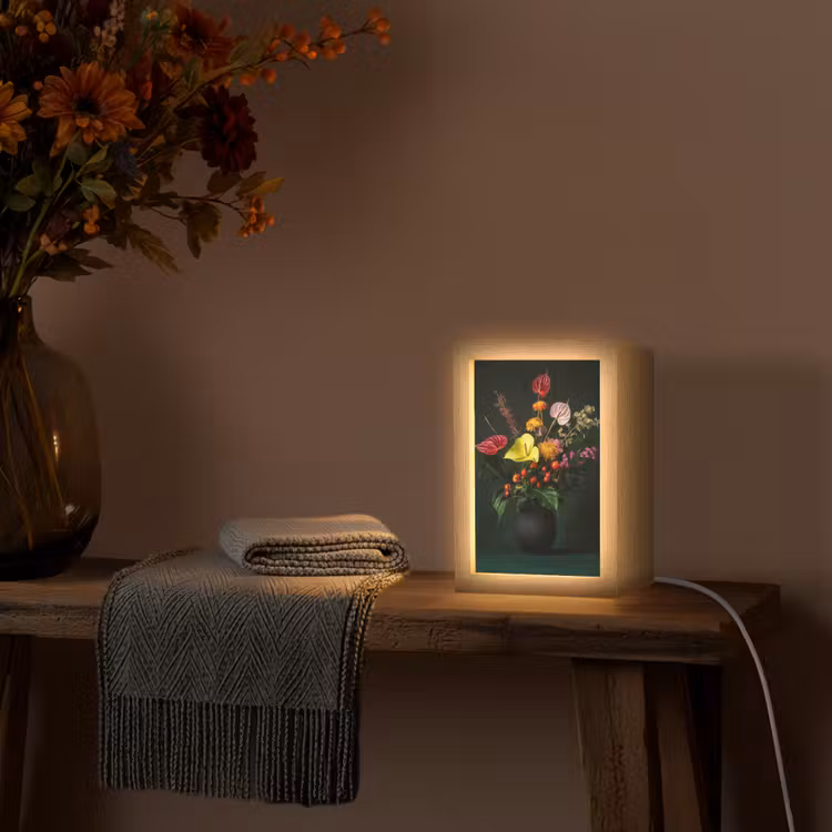 Bloemen - Vaas - Zwart Light Box met kabel (Tafellamp) klein -sfeer4