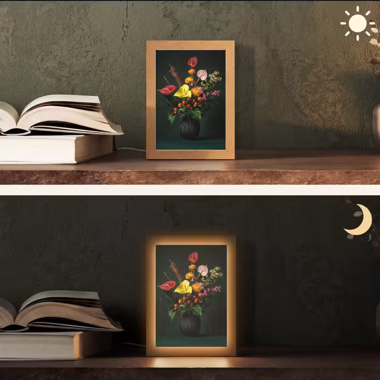 Bloemen - Vaas - Zwart Light Box met kabel (Tafellamp) klein -sfeer3