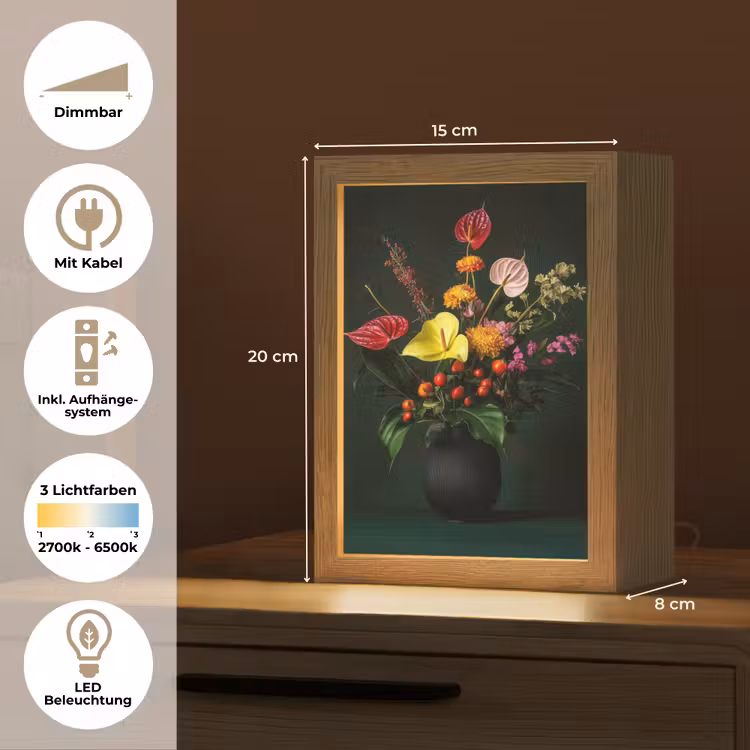Bloemen - Vaas - Zwart Light Box met kabel (Tafellamp) klein -USP_DE