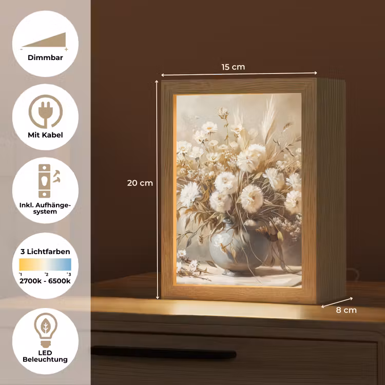 Bloemen - Vaas - Stilleven - Beige Light Box met kabel (Tafellamp) klein -USP_DE