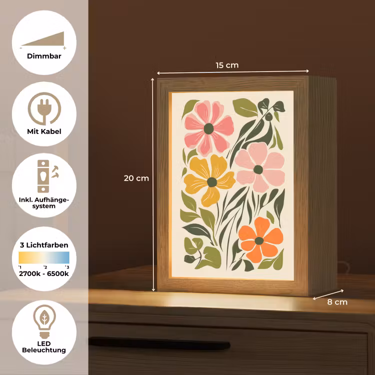 Bloemen - Speels - Kleurrijk Light Box met kabel (Tafellamp) klein -USP_DE